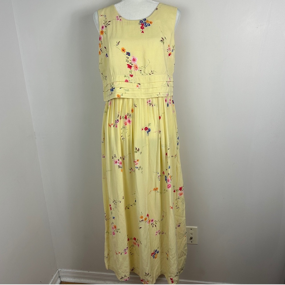 Vintage Canada Jolibel Floral Maxi Dress Layered Yellow Bohemian Overlay Cottage